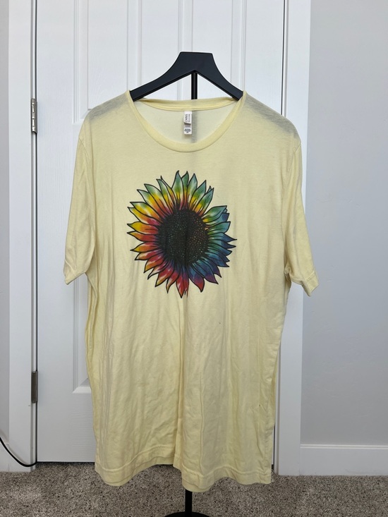 Tops - Yellow T-Shirt with Rainbow Sunflower Graphic